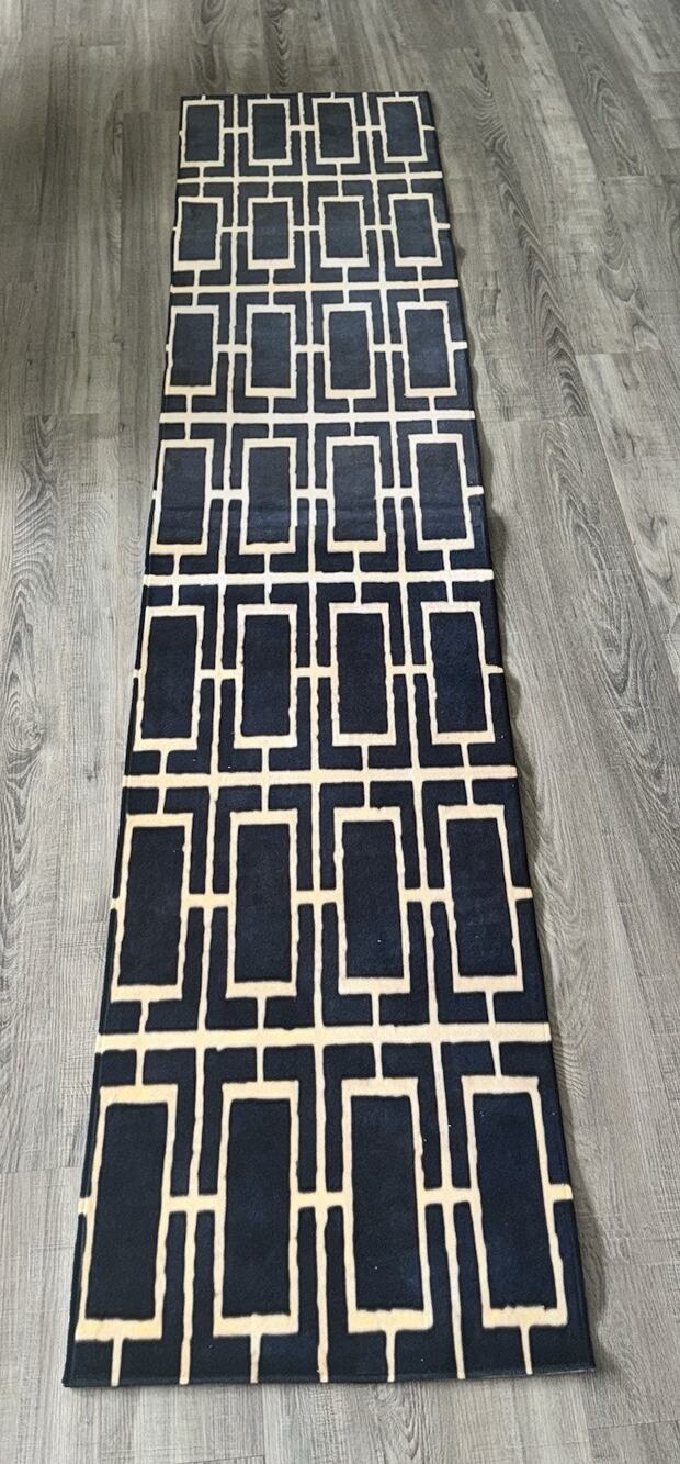 Umbra Blue Cream Geometric Runner Rug Modern Rectangle Pattern New